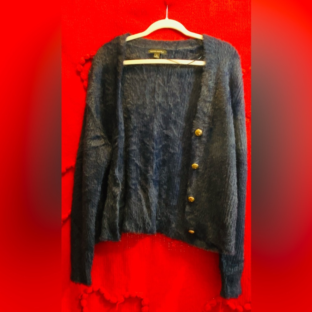 Banana Republic Fuzzy Blue Cardigan with Gold Accents